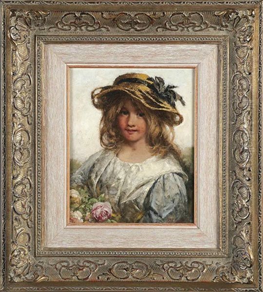 Girl With Roses by Edward John Cobbett