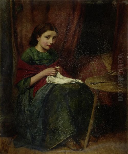 Little Seamstress Oil Painting by Edward John Cobbett