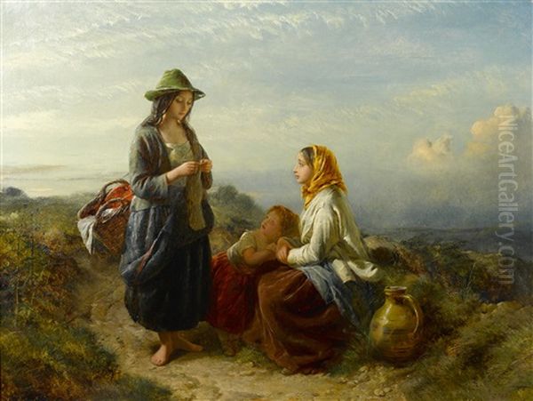 Gossips By The Roadside Oil Painting by Edward John Cobbett