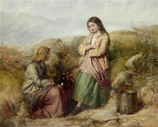 Young Girls By A Spring Oil Painting by Edward John Cobbett