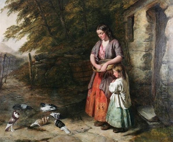 Feeding Pigeons Oil Painting by Edward John Cobbett