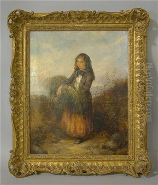 Young Girl Harvesting Wheat Oil Painting by Edward John Cobbett