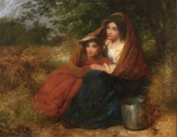 A Young Woman And Child Resting On A Grassy Hillside Oil Painting by Edward John Cobbett