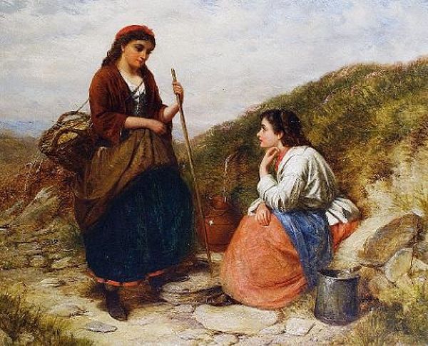 A Chat By The Wayside Oil Painting by Edward John Cobbett