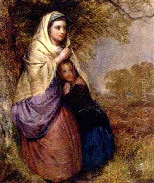 Sheltering From The Rain Oil Painting by Edward John Cobbett