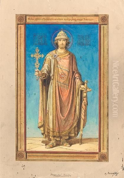 Design For An Icon Of St. Alexandernevsky Oil Painting by Vasily Andreevich Barvitov