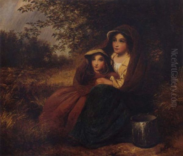 Sheltering From The Rain Oil Painting by Edward John Cobbett