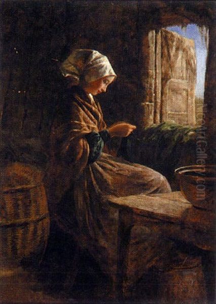 A Little Mending Oil Painting by Edward John Cobbett