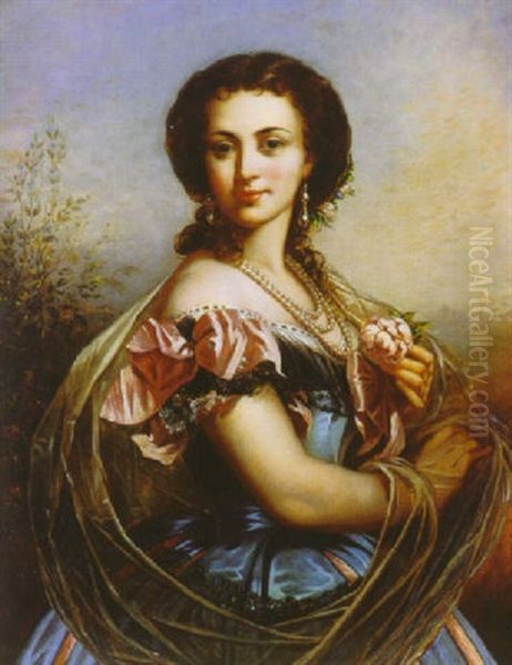 Portrait Of An Irish Lady Holding A Rose by Edward John Cobbett