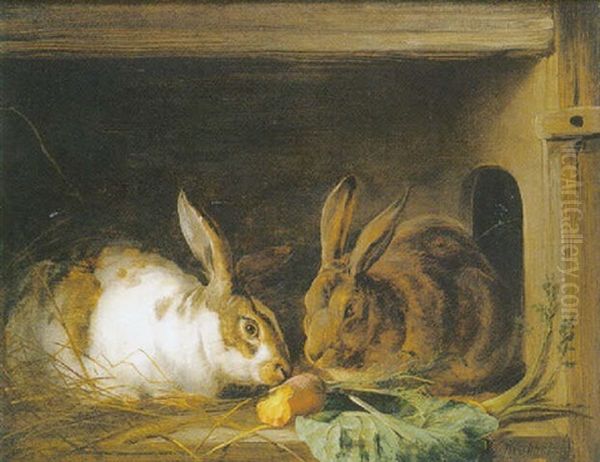 The Favourite Rabbits Oil Painting by Edward John Cobbett