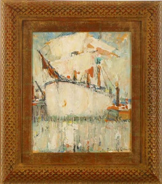 Sail Ship And Tug - L.a. Harbor Oil Painting by Frank Coburn