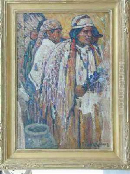 Indians In Ceremonial Robes Oil Painting by Frank Coburn