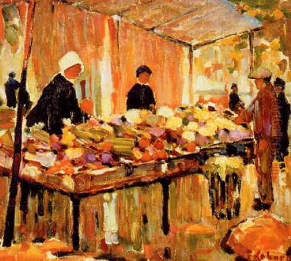 Asian Market Oil Painting by Frank Coburn