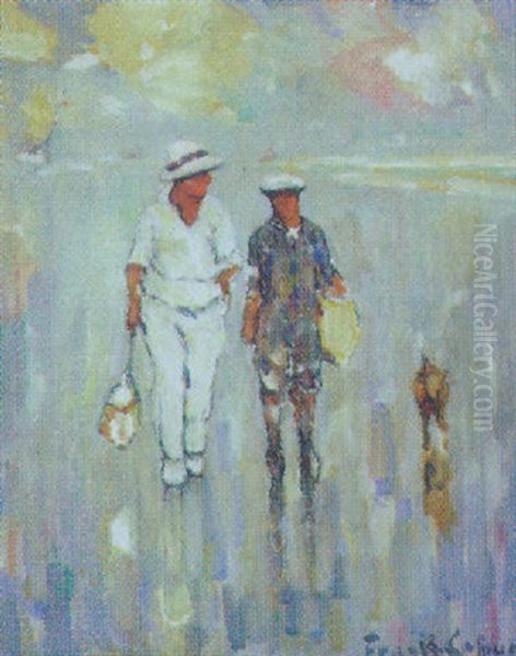 Figures Walking On The Beach Oil Painting by Frank Coburn