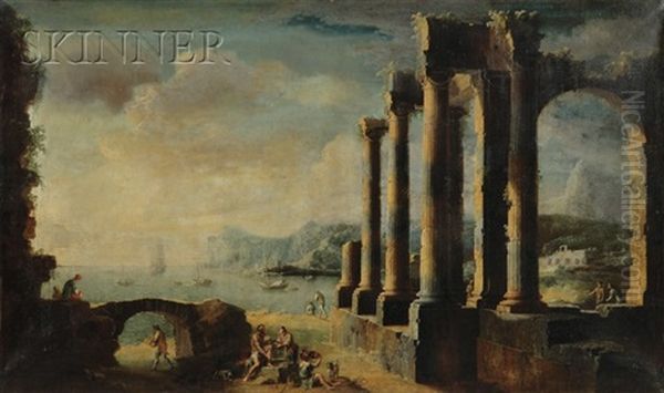 Landscape With Classical Ruins And Figures Oil Painting by Leonardo Coccorante