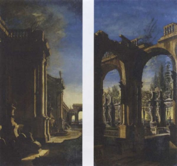 Architectural Capriccios Oil Painting by Leonardo Coccorante