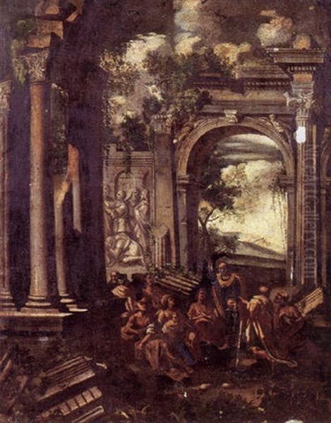 Ruines Animees Avec La Predication De Saint Pierre Oil Painting by Leonardo Coccorante