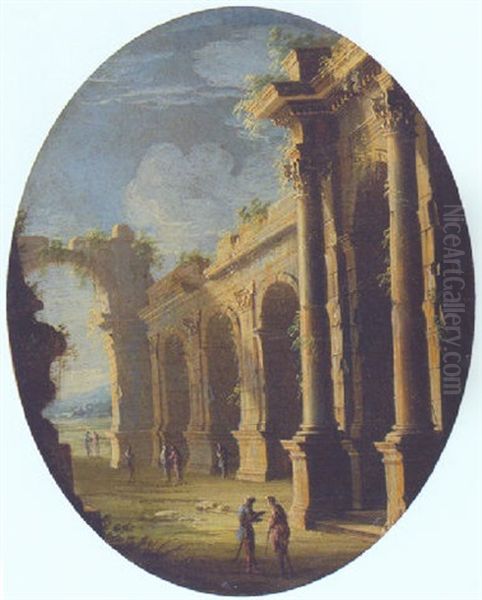 A Capriccio Of Classical Ruins Oil Painting by Leonardo Coccorante