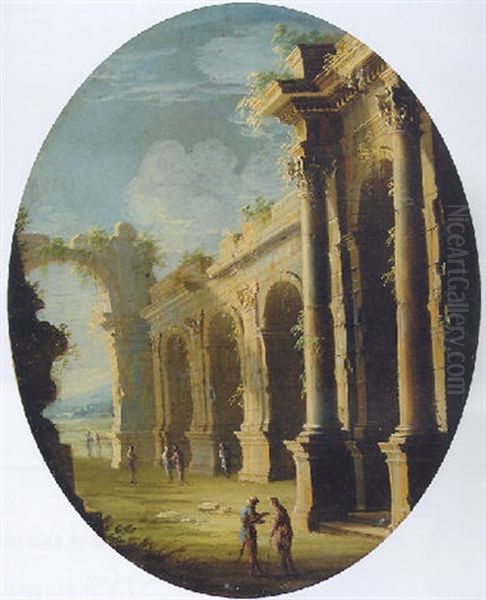 A Capriccio Of Classical Ruins Oil Painting by Leonardo Coccorante