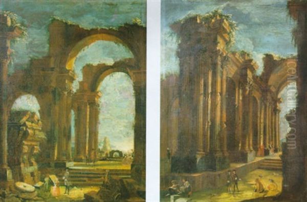 Capriccio Architettonico Di Rovine Di Ordine Corinzio Oil Painting by Leonardo Coccorante