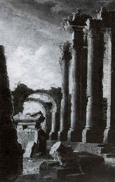 Landscape With Classical Ruins Oil Painting by Leonardo Coccorante