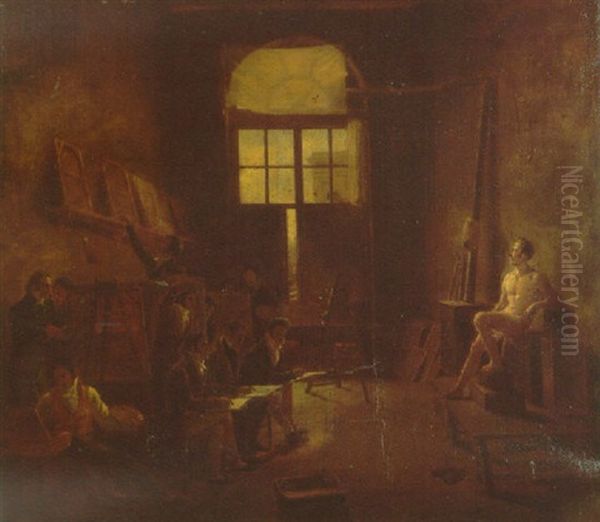 Atelier De David Oil Painting by Leon Mathieu Cochereau