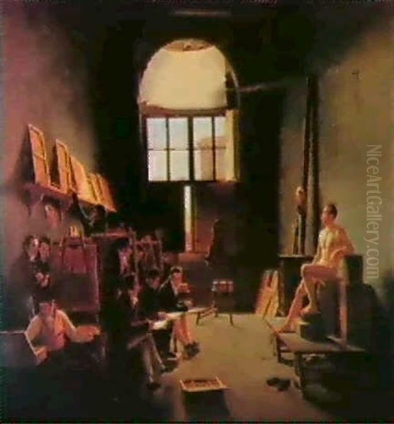 Atelier De David Oil Painting by Leon Mathieu Cochereau