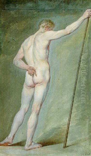 A Nude Holding A Stick, Seen From Behind Oil Painting by Charles Nicolas Cochin the Younger