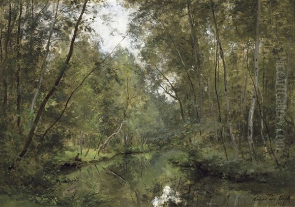 L'epte A Gasny (eure) (1873) Oil Painting by Cesar De Cock