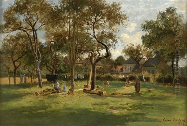 Enfants Dans Un Jardin Oil Painting by Cesar De Cock