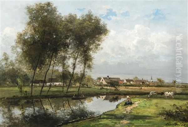 Riverside (1871) Oil Painting by Cesar De Cock