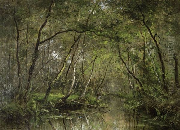 A River In The Woods Oil Painting by Cesar De Cock