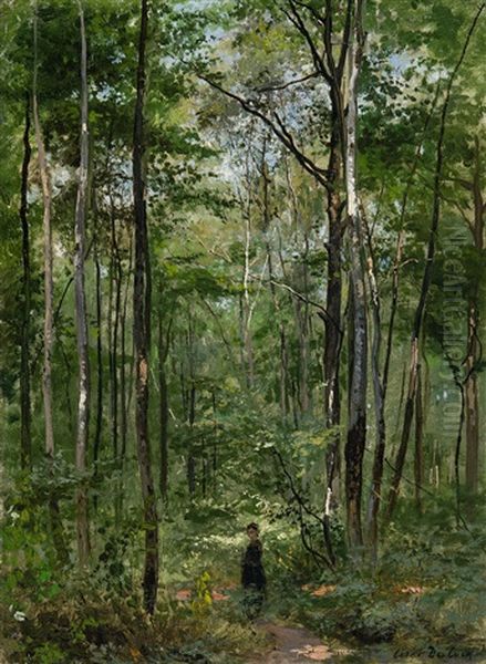 Fille Dans La Foret (ca. 1870) Oil Painting by Cesar De Cock