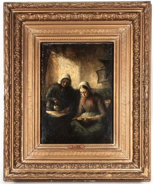 Two Women Oil Painting by Cesar De Cock