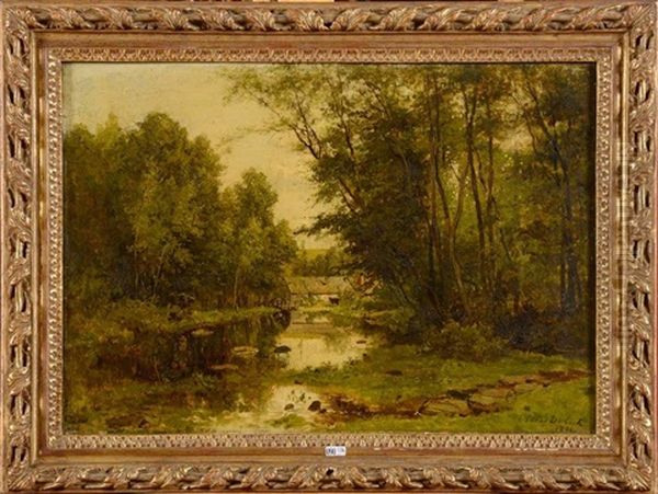 Paysage A La Riviere Oil Painting by Cesar De Cock