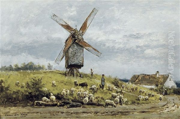 Le Grand Moulin A Deurle Oil Painting by Cesar De Cock