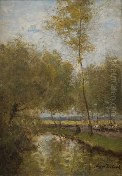 Pecheur Au Bord De La Riviere Oil Painting by Cesar De Cock