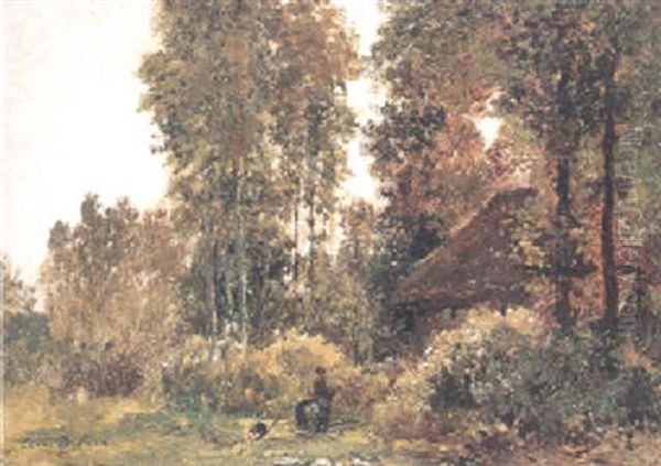 Sommarlandskap Med Stuga Oil Painting by Cesar De Cock