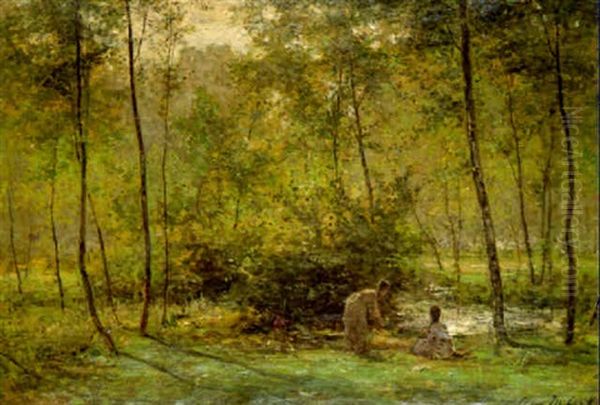 Bathers By A Stream Oil Painting by Cesar De Cock