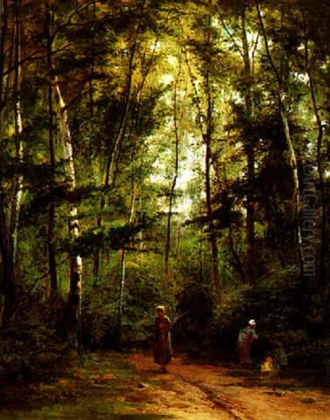 Promenade En Sous Bois Oil Painting by Cesar De Cock