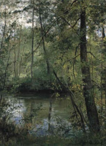 A Brook In A Forest Oil Painting by Cesar De Cock