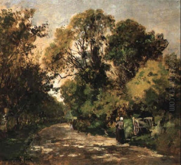 Landscape With A Peasantwoman Carrying A Child Oil Painting by Cesar De Cock