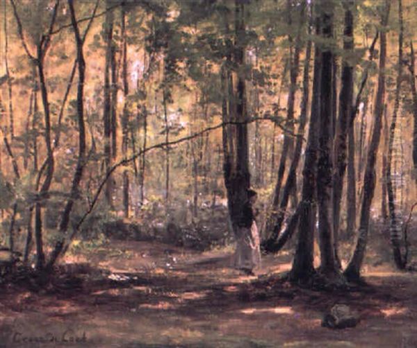 Jeune Femme Se Promenant Dans Un Sous-bois Oil Painting by Cesar De Cock