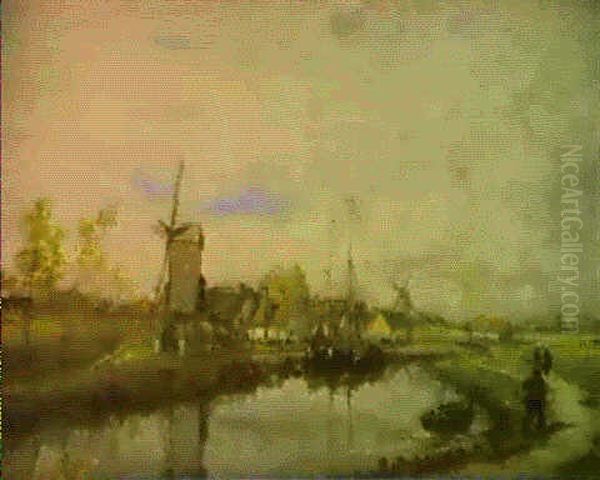 Paysage Au Moulin Oil Painting by Cesar De Cock