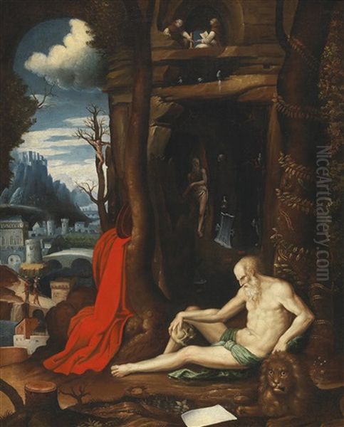 Der Heilige Hieronymus In Der Wuste Oil Painting by Jan Wellens de Cock