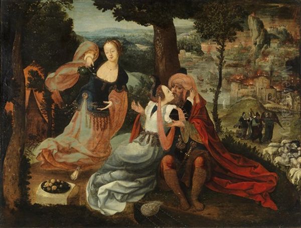 Lot Und Seine Tochter (nach I Mos. 19, 30-35) Oil Painting by Jan Wellens de Cock