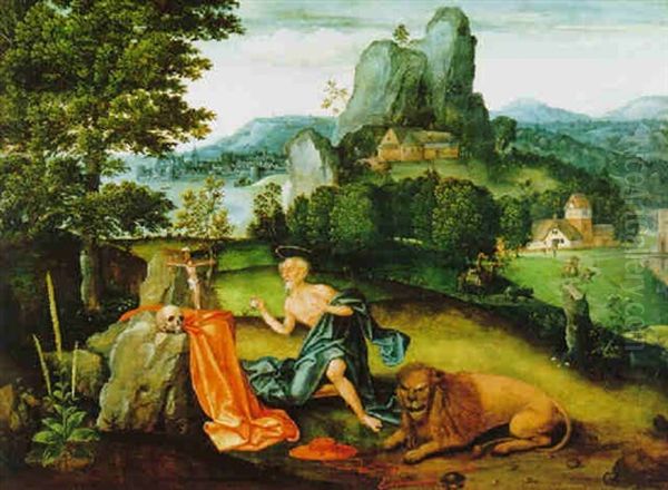 Phantastische Landschaft Mit Dem Heiligen Hieronymus Oil Painting by Jan Wellens de Cock