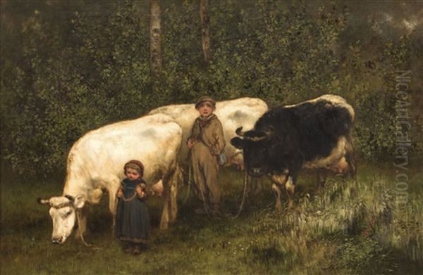 The Young Stockmen (1879) Oil Painting by Xavier De Cock