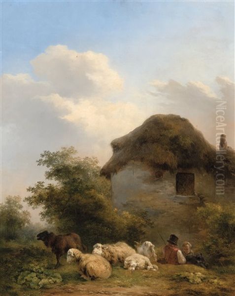 Shepherds By A Farm (1838) Oil Painting by Xavier De Cock