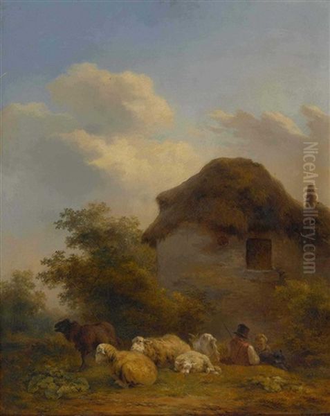 Hirtenknaben Mit Schafen Vor Der Scheune Oil Painting by Xavier De Cock